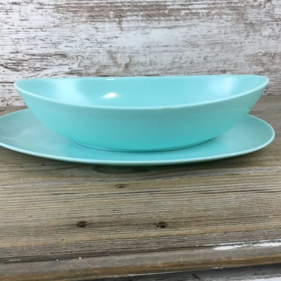 Vintage Aqua Turquoise Melmac Platter & Bowl Stetson Co. Melamine MCM - Picture 9 of 9